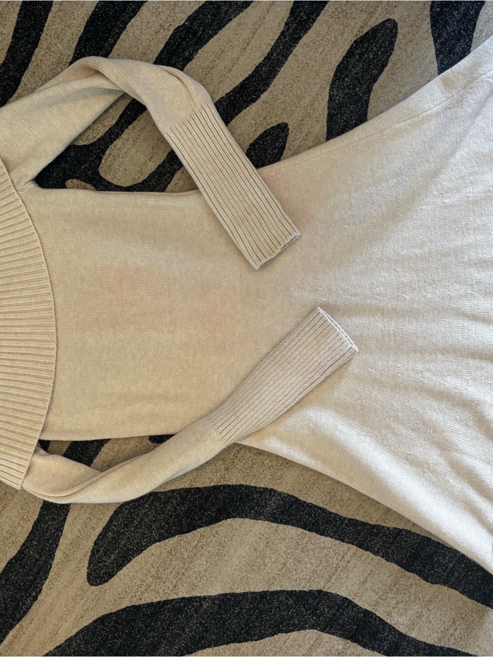 Sunday Best Cream Off-Shoulder Ribbed Sweater Dress